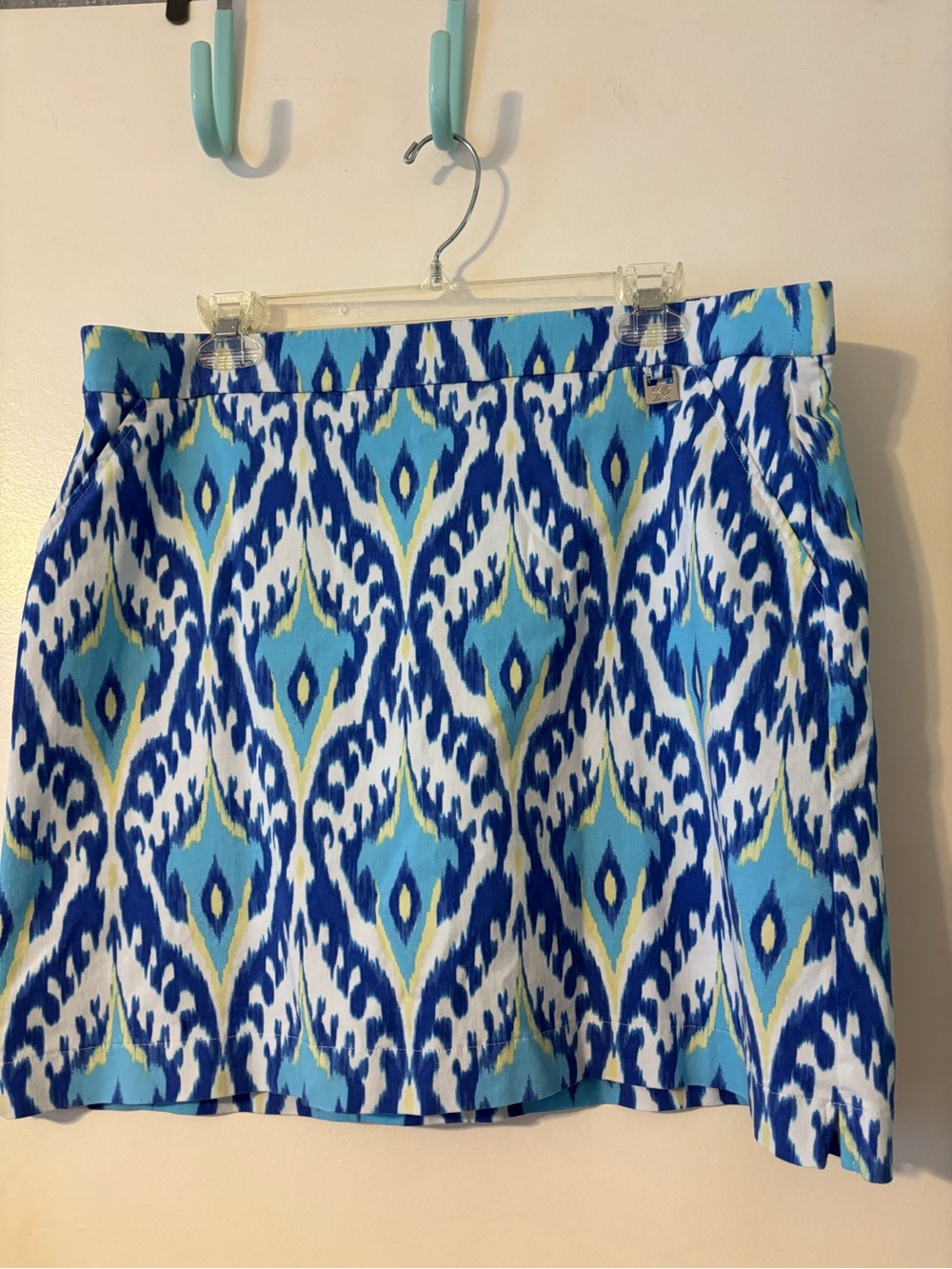 Blue Ikat Print Mini Skort with Teal Accents